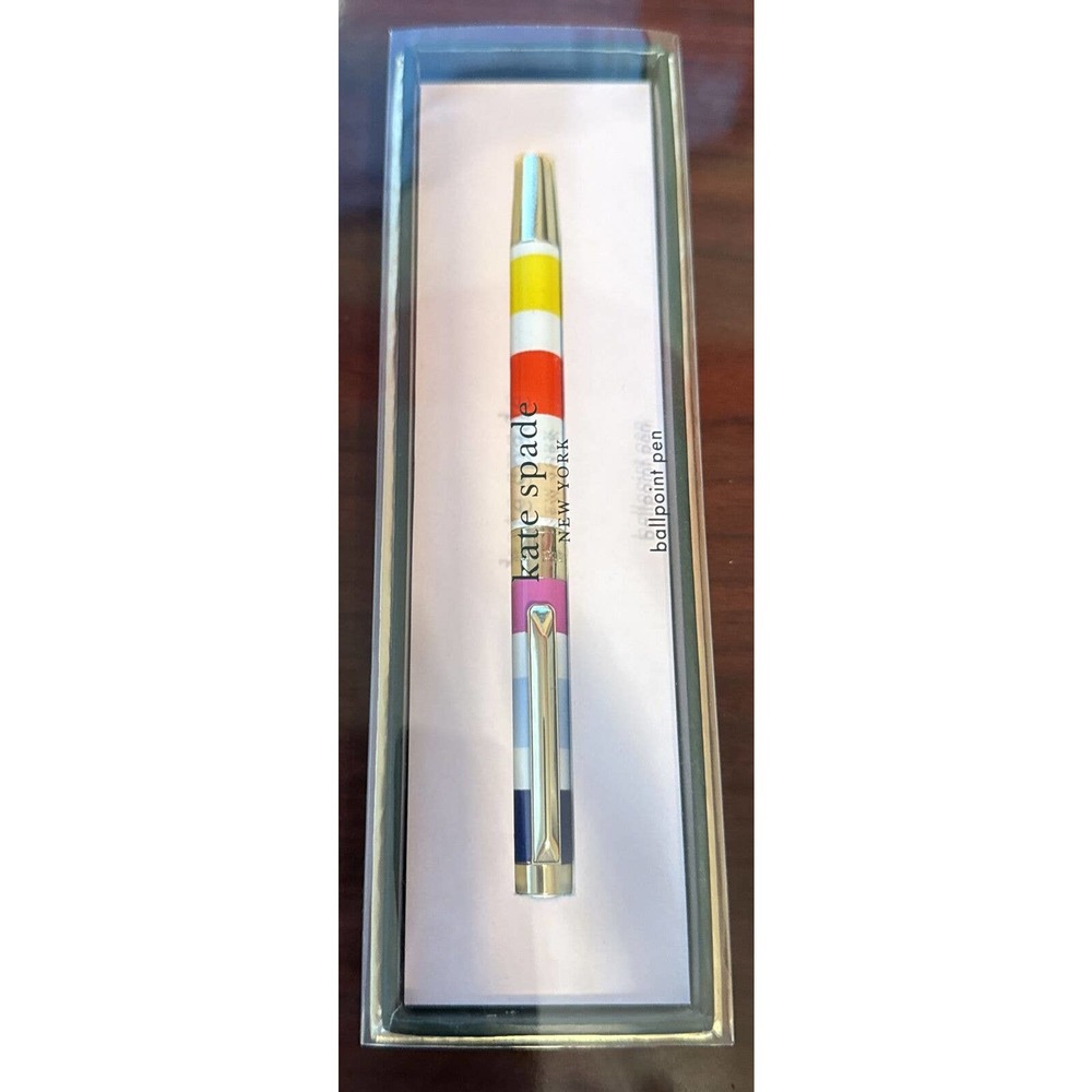 Kate Spade New York Candy Stripes Ballpoint Pen Office School Gold New MIB